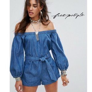Free People Tangled in Willows Denim Romper